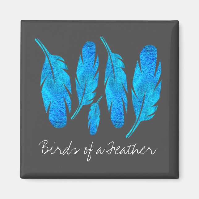Blue boho feathers blue and gray magnet (Front)