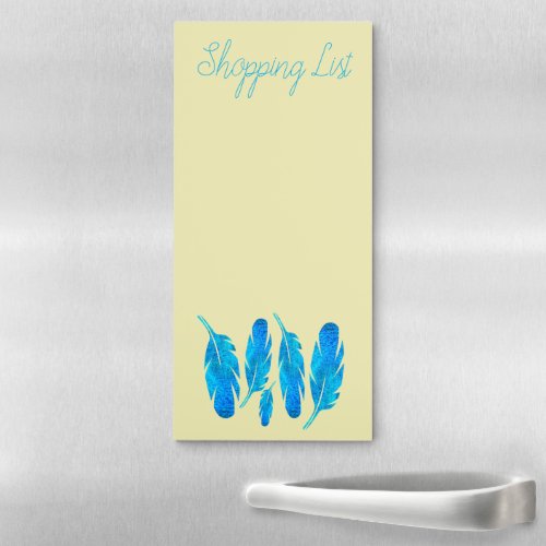Blue boho feathers blue and gray magnetic notepad