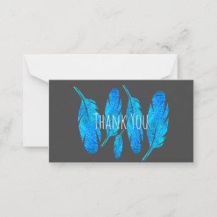 Blue boho feathers blue and gray note card