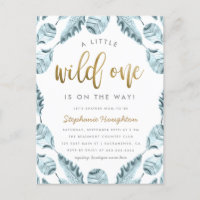 Blue Boho Feathers Gold Wild One Boy Baby Shower Invitation Postcard