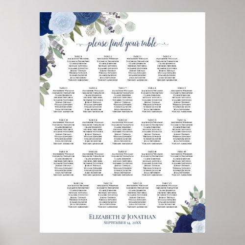 Blue Boho Floral 23 Table Wedding Seating Chart