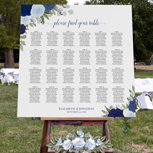 Blue Boho Floral 24 Table Wedding Seating Chart Foam Board