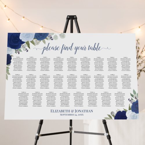 Blue Boho Floral 26 Table Wedding Seating Chart Foam Board