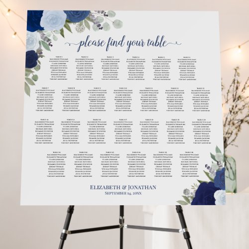 Blue Boho Floral 26 Table Wedding Seating Chart Foam Board