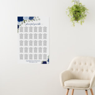 Blue Boho Floral 30 Table Wedding Seating Chart Foam Board