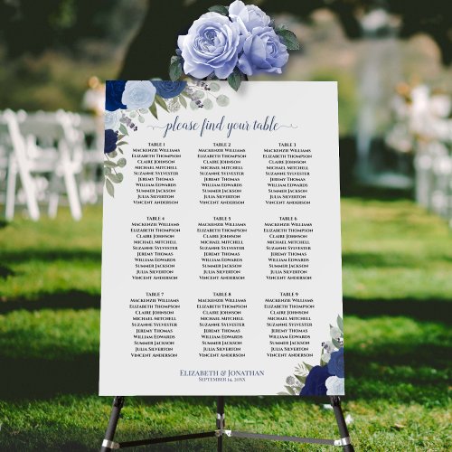 Blue Boho Floral 9 Table Wedding Seating Chart Foam Board