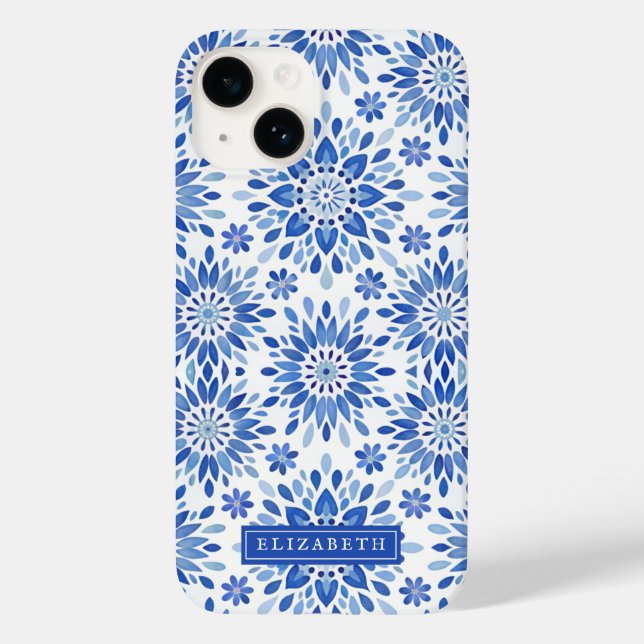 Blue Boho Floral Abstract Pattern Name Case-Mate iPhone Case (Back)