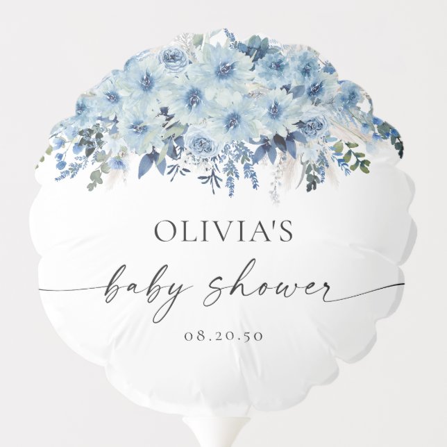 Blue Boho Floral Baby Shower Balloon (Back)