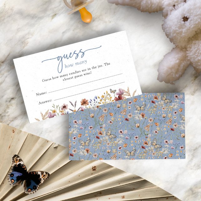 Blue Boho Floral Baby Shower Enclosure Card (Dusty Blue Boho Floral Guess How Many Baby Shower Enclosure Card by Painted Paperie
)