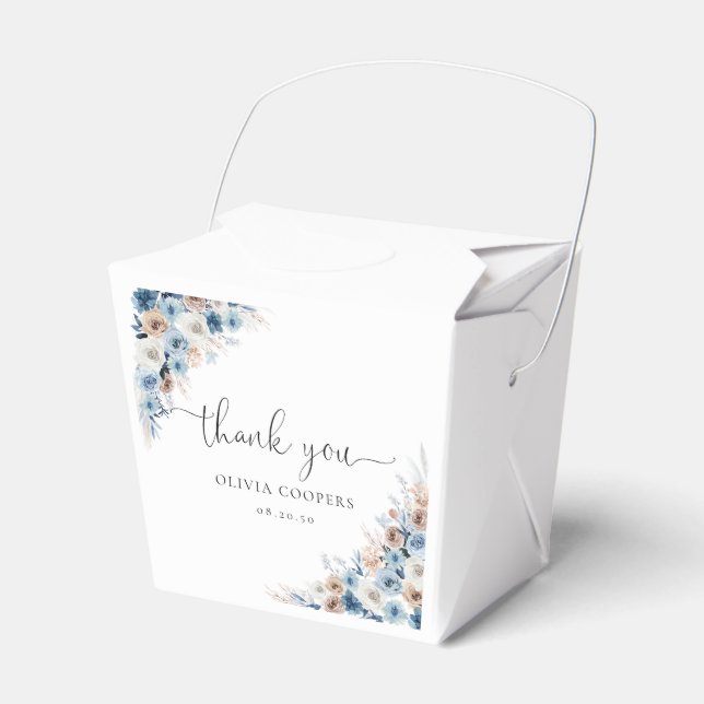 Blue Boho Floral Baby Shower Favor Box (Front Side)