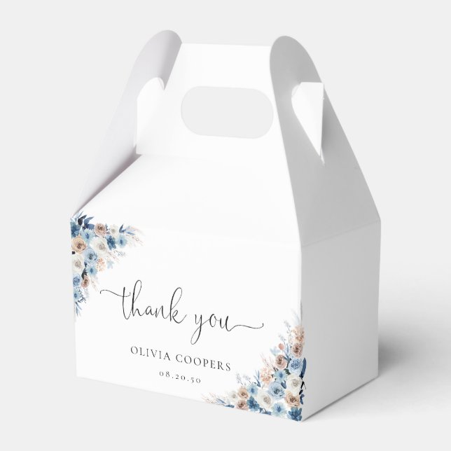 Blue Boho Floral Baby Shower Favor Box (Front Side)