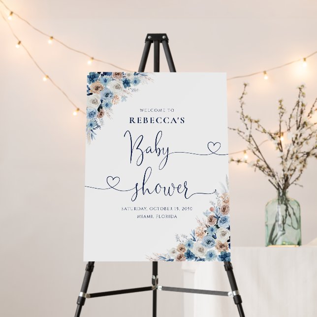 Blue Boho Floral Baby Shower Foam Board (In Situ (Stand))