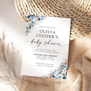 Blue Boho Floral Baby Shower Invitation