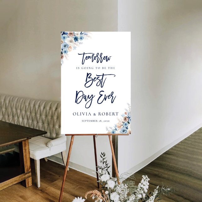 Blue Boho Floral Best Day Ever Foam Board (Creator Uploaded)