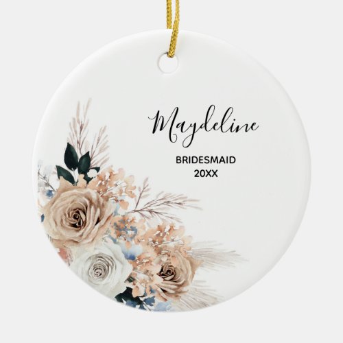 Blue Boho Floral Bridal Party Bridesmaid Gift Ceramic Ornament