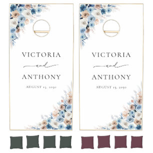 Blue Boho Floral Bridal Shower Cornhole Set