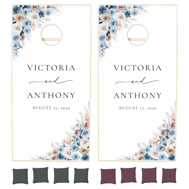 Blue Boho Floral Bridal Shower Cornhole Set (Set)