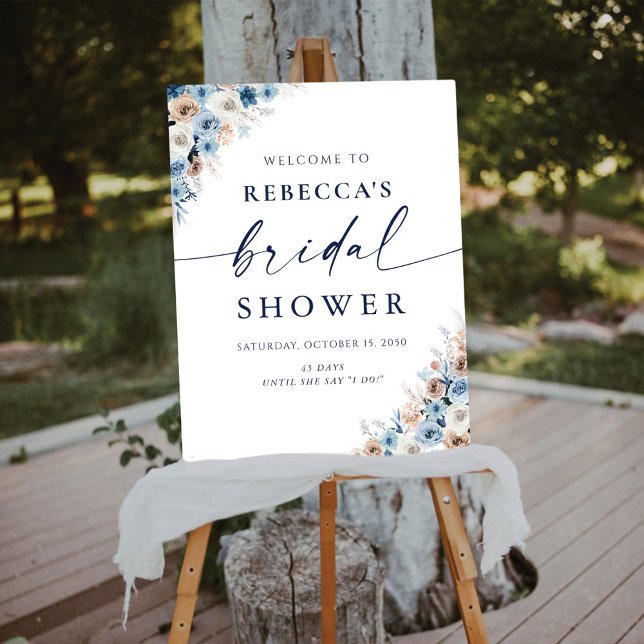 Blue Boho Floral Bridal Shower  Foam Board (Creator Uploaded)