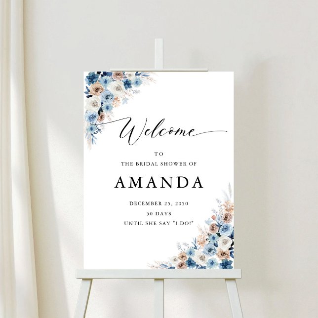 Blue Boho Floral Bridal Shower Foam Board (Creator Uploaded)