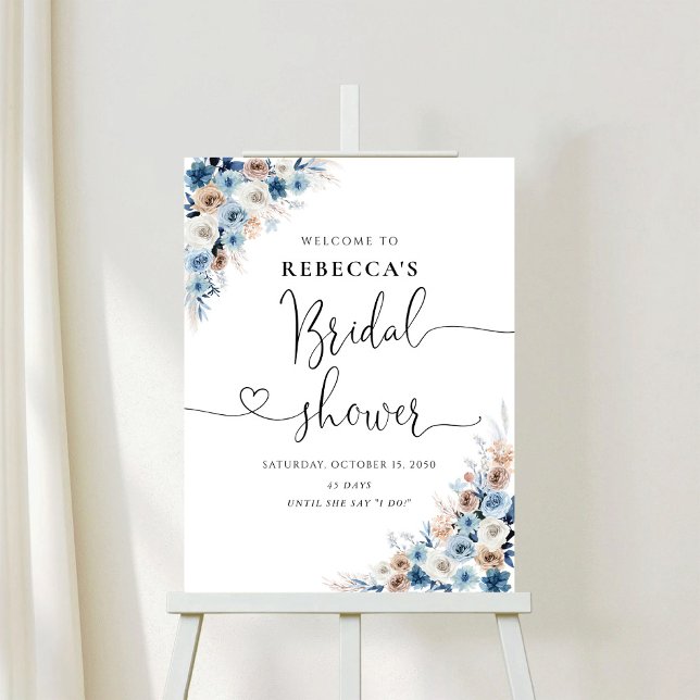 Blue Boho Floral Bridal Shower Foam Board (Creator Uploaded)