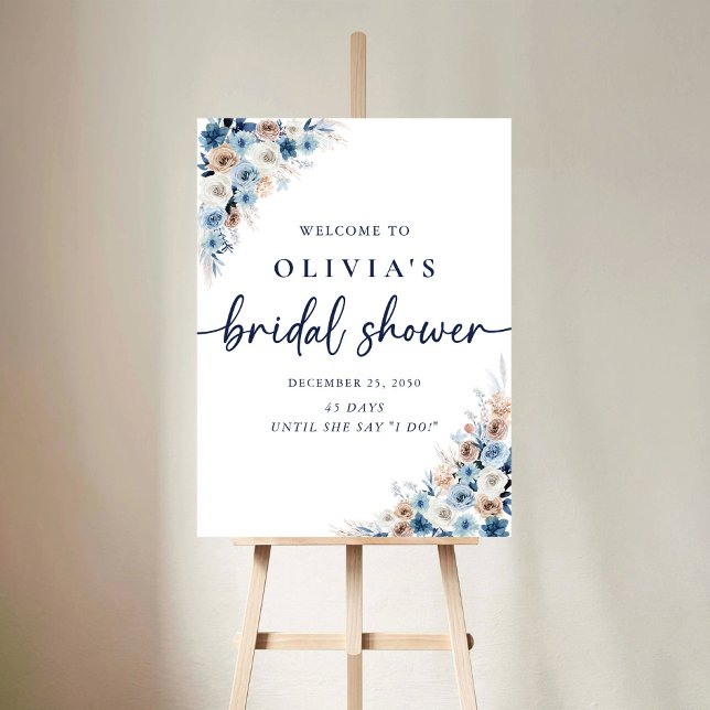 Blue Boho Floral Bridal Shower Foam Board (Creator Uploaded)