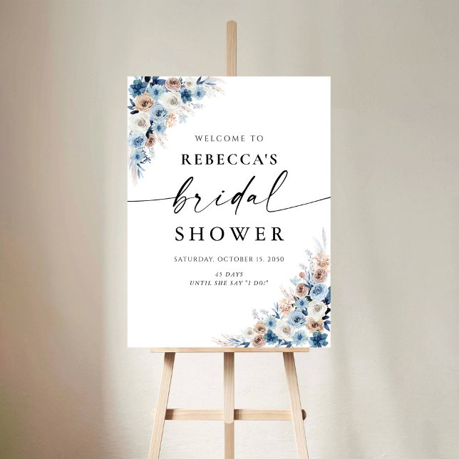 Blue Boho Floral Bridal Shower  Foam Board (Creator Uploaded)