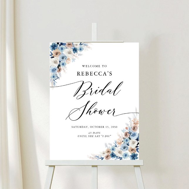 Blue Boho Floral Bridal Shower Foam Board (Creator Uploaded)