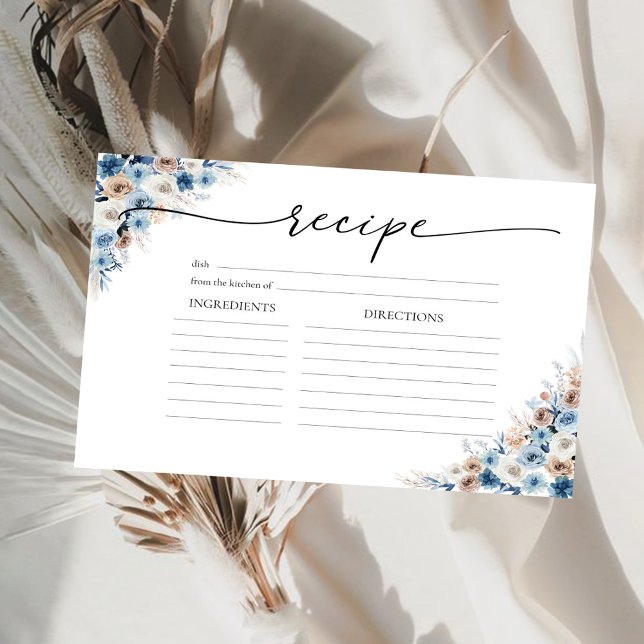 Blue Boho Floral Bridal Shower Large Recipe Card (Creator Uploaded)