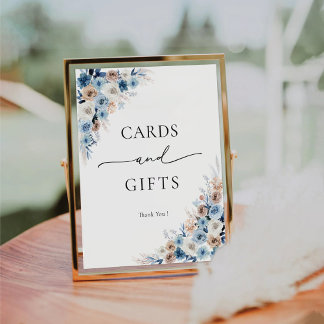 Blue Boho Floral Cards and Gifts Sign