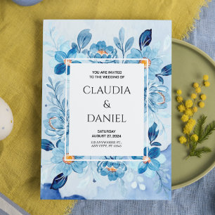 Blue Boho Floral Elegant & Chic Wedding Invitation