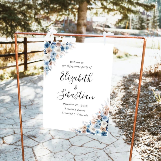 Blue Boho Floral Engagement Party Foam Board (Creator Uploaded)