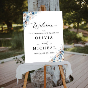 Blue Boho Floral Engagement Party Foam Board