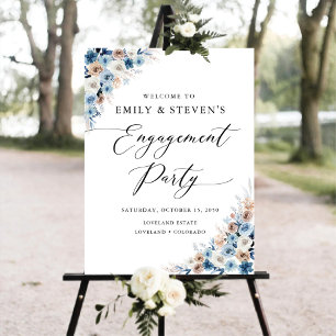 Blue Boho Floral Engagement Party Foam Board