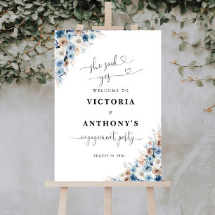 Blue Boho Floral Engagement Party Foam Board