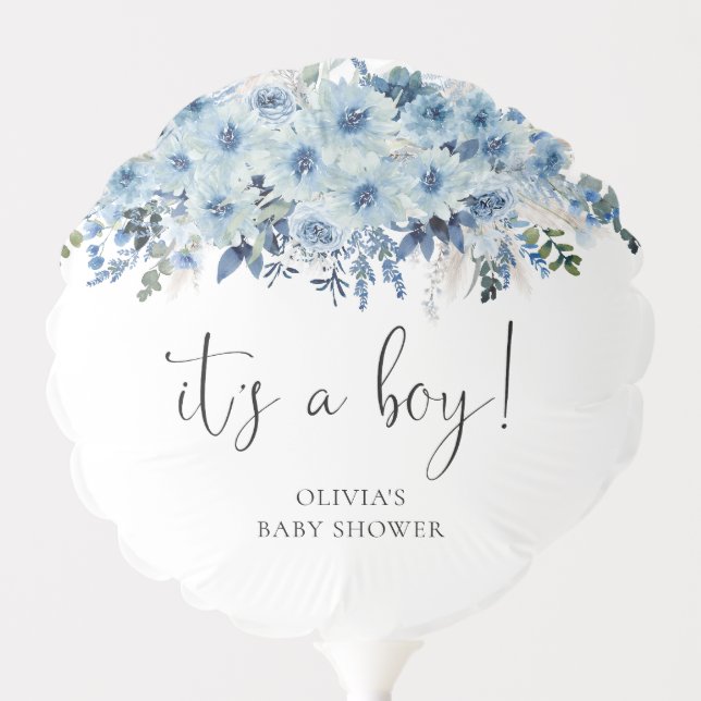 Blue Boho Floral It's A Boy Balloon (Front)
