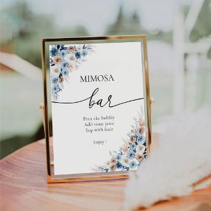 Blue Boho Floral Mimosa Bar Sign
