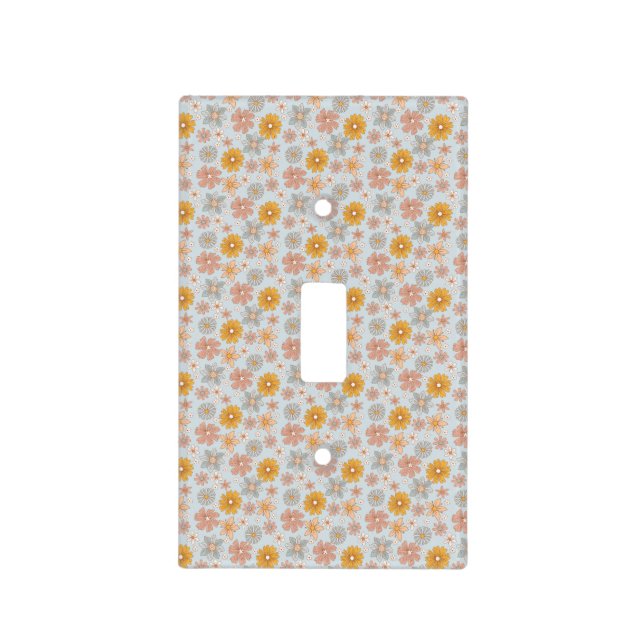 Blue Boho Floral Nursery Light Switch Cover Retro (Front)