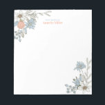 Blue Boho Floral Personal Stationery Notepad<br><div class="desc">This design features a hand-drawn style flower bouquet illustration with light blue,  coral & gray color theme. This personalized stationery will be a nice addition to your office or business. More stationeries are available at my shop BaraBomDesign.</div>