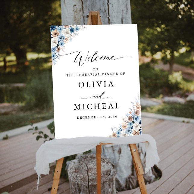 Blue Boho Floral Rehearsal Dinner Foam Board (Creator Uploaded)