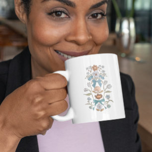 Blue Boho Floral Ribbon Coffee Mug