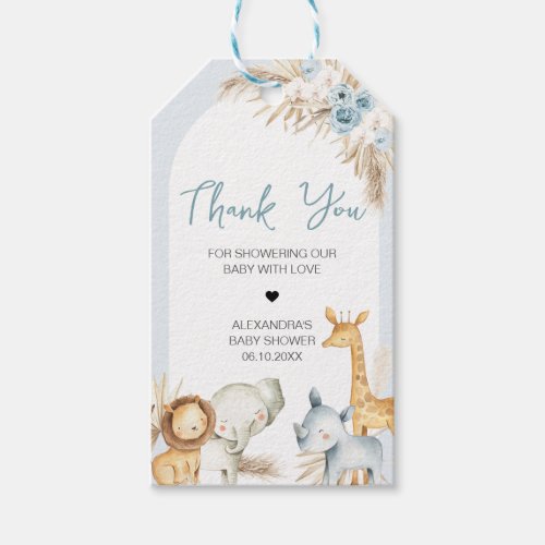 Blue Boho Floral Safari Baby Shower Favor Tags