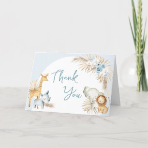 Blue Boho Floral Safari Baby Shower Letterpress Thank You Card