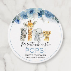 Blue Boho Floral Safari Baby Shower Pop It Favor Tags