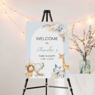 Blue Boho Floral Safari Baby Shower Welcome Sign