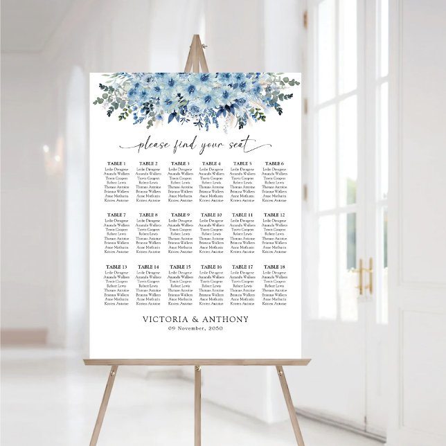 Blue Boho Floral Seating Chart Foam Board  (Creator Uploaded)