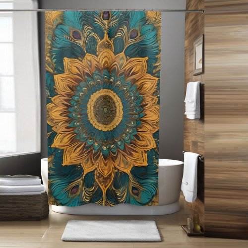 Blue Boho Floral Shower Curtain