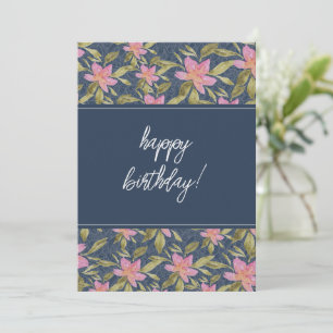 Blue Boho Floral Watercolor Happy Birthday Holiday Card