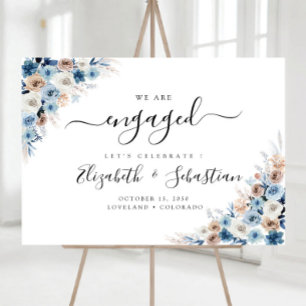 Blue Boho Floral We Are Engaged Foam Board