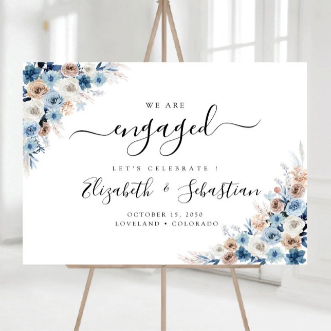 Blue Boho Floral We Are Engaged Foam Board (Creator Uploaded)
