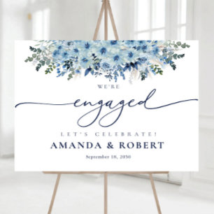 Blue Boho Floral We Are Engaged Foam Board